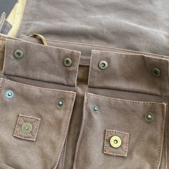 Augar Strauss co canvas leather messenger bag utility pockets zipper brown - Picture 7 of 13